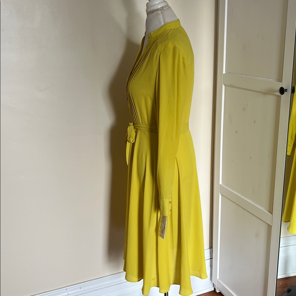 Nanette Lepore "Laurel Leaf" Pleated Midi Dress | Chartreuse NWT Size 4 - Picture 3 of 10